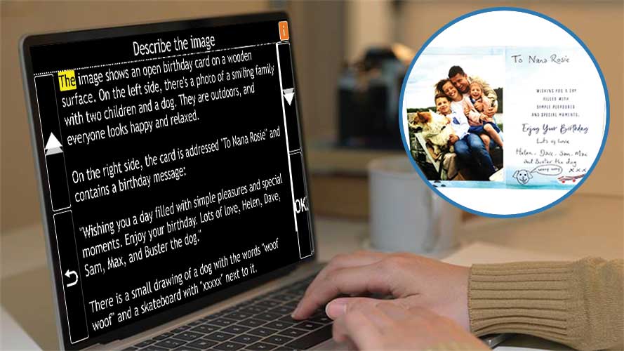 A person using their laptop to view a greetings card with GuideConnect